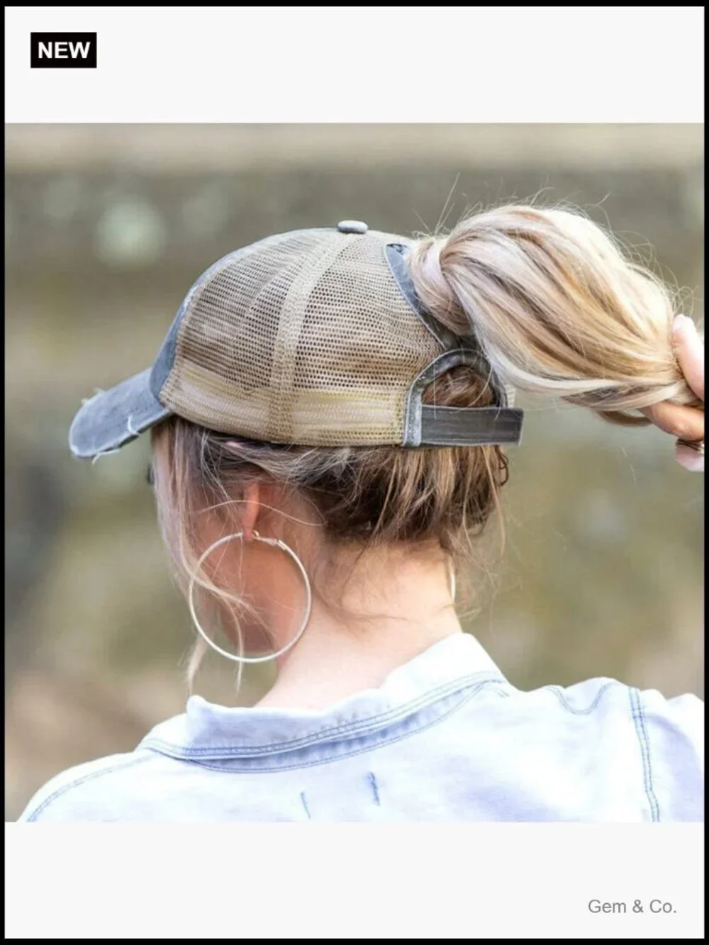 Women's Distressed Ponytail Baseball Cap Messy-Bun Hat Adjustable Mesh Back
